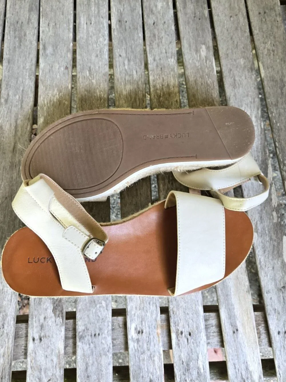 New LUCKY BRAND Jeneka Ivory Leather Espadrille Sandals Shoes 8
